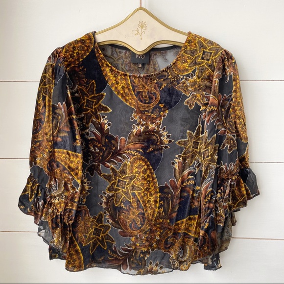 W5 Women's Blouse - Black and Gold Patterned - Picture 1 of 5